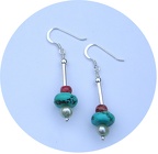 Freshwater pearl, turquoise and apple coral sterling earrings. ETurq.  $30.00