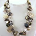 Double strand of brown mother of pearl, with silica, pearl and tigers eye necklace.SE144  