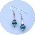 Freshwater pearl, turquoise and apple coral sterling earrings. ETurq.  $30.00