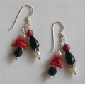 Red coral and black stone with pearl sterling earrings. $32.00