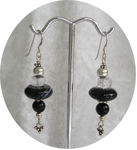 Sard onyx and rock crystal sterling earrings. E1227 Dangle is 1.5" long $30.00 Sard_onyx_and_rock_crystal_sterling_earrings.jpg