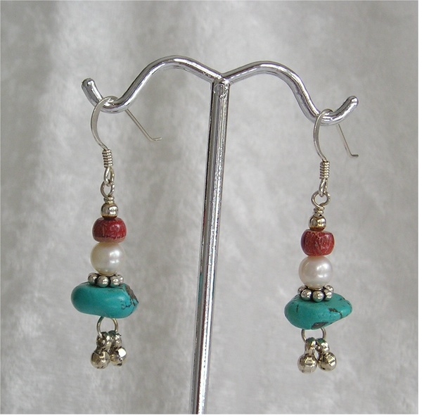 Turquoise, freshwater pearl and sponge coral sterling earrings with ball dangles.JPG Turquoise_freshwater_pearl_and_sponge_coral_sterling_earrings_with_ball_dangles.jpg