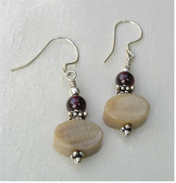 Coral and garnet sterling earrings E806 $26.00 - Beaded area is 1" long coral_and_garnet_sterling_earrings.jpg