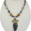 Multi stone sterling pendant on hematite, agate and jasper necklace.  19.25" long  Citrine sterling clasp.  