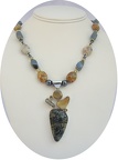 Multi stone sterling pendant on hematite, agate and jasper necklace.  19.25&quot; long  Citrine sterling clasp.  