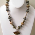 Tiger's eye and smokey quartz sterling pendant on ocean jasper necklace. TR2055  $155.00  19-20&quot; long on expandable sterlin