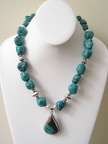 Turquoise sterling pendant necklace. Bali sterling accents. Stately.  19-20&quot; long with an expandable sterling toggle.  EG20